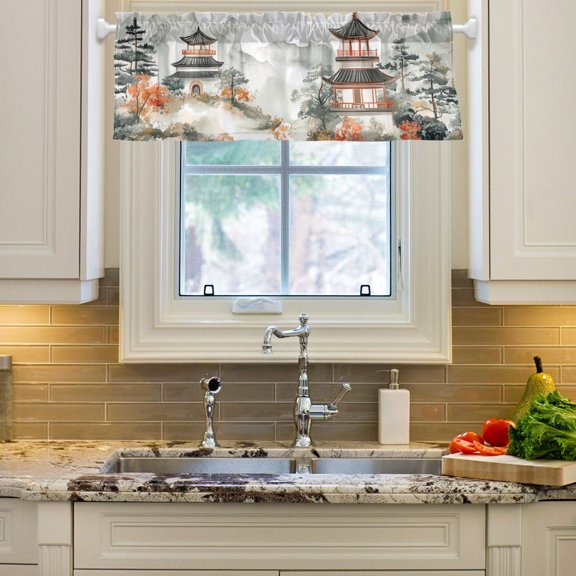 Yayeee Window Valance for Kitchen Farmhouse Rod Pocket Mountain Pattern Short Curtain for Living Room