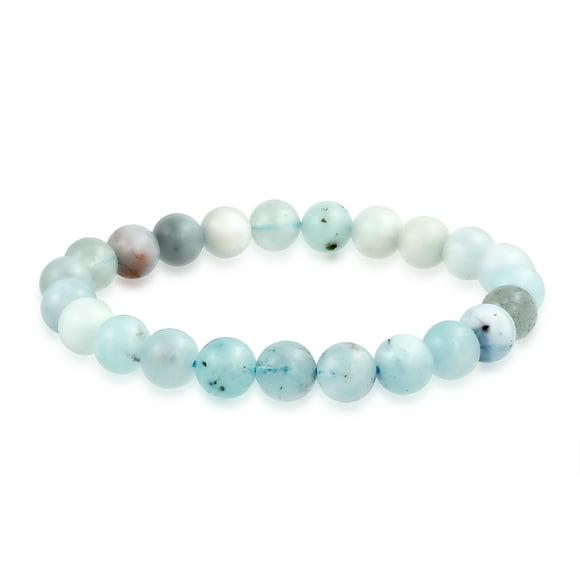 Light Blue Natural Shades Aquamarine Gemstone Round Bead Ball 8MM Stacking Stretch Bracelet for Women Men Teen Unisex
