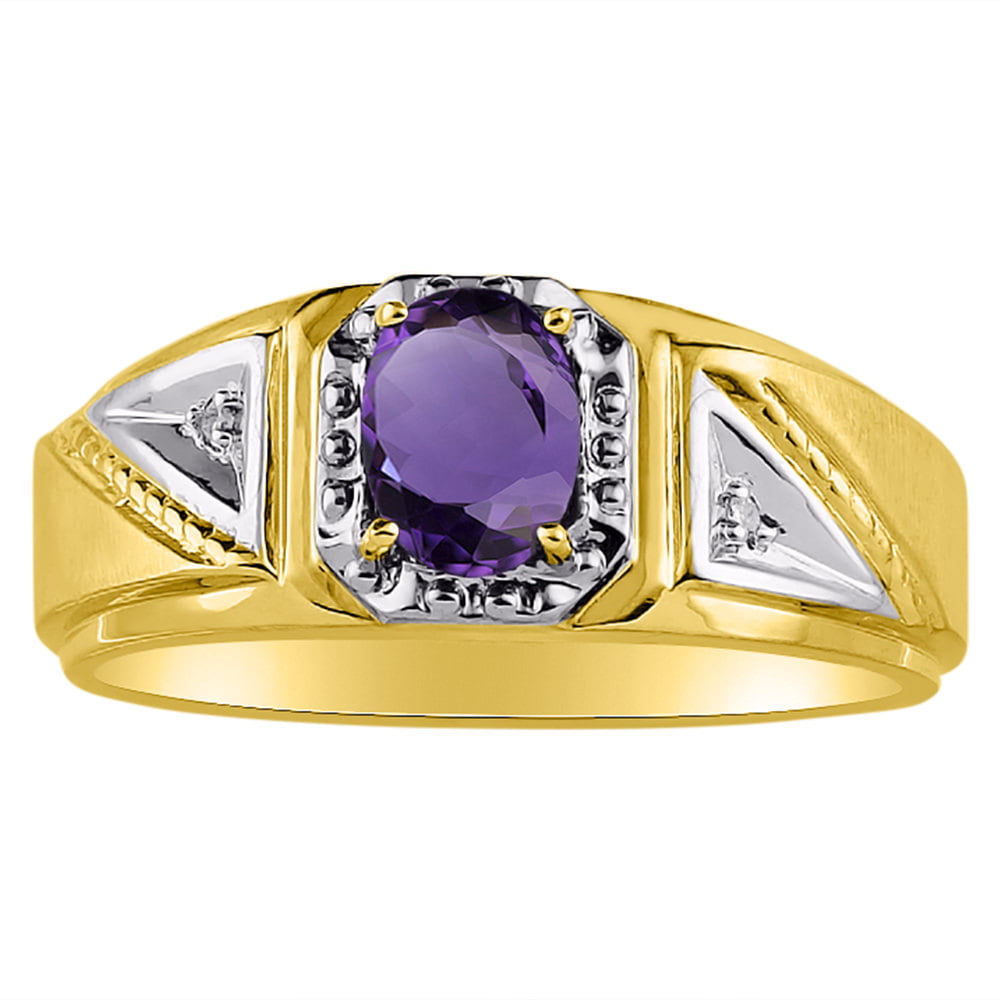 Diamond & Amethyst Ring Sterling Silver or Yellow Gold Plated