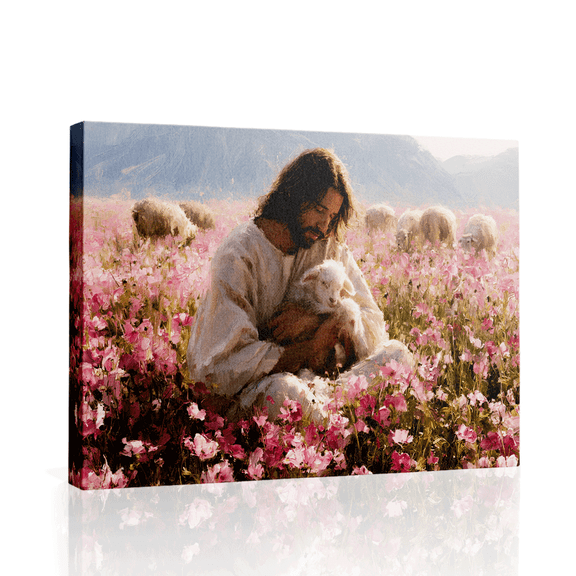 Wallume Store Jesus Holding Lamb Christian Religious Canvas Wall Art Gallery Wrapped for Living Room 12*8 inch