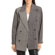 Avec Les Filles Women's Mixed Plaid Double Breasted Blazer, Espresso, S