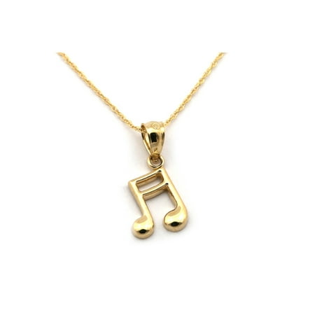 14k Yellow Gold Small Music Note Pendant Necklace - 13 15 16 18 20 22
