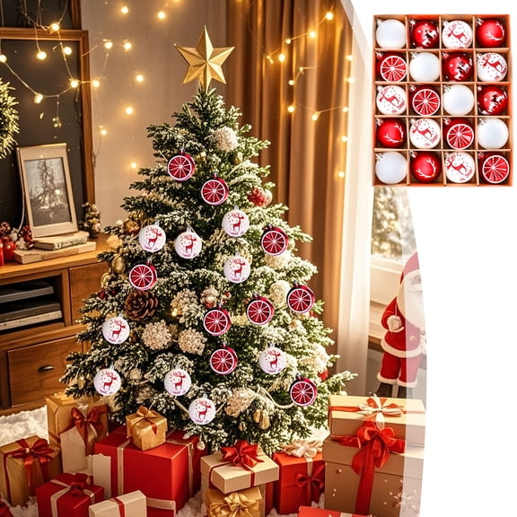 Christmas Ornaments 20 Pack 2.36 Inch Plastic Holiday Ball Decorations for Tree Wreath Red Green Mixed Color Set