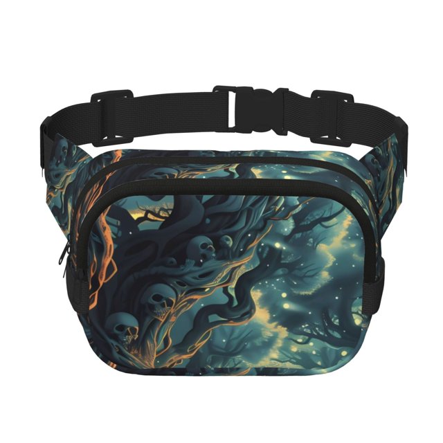 Fotbe Enchanted Forest Skull Path Cangurera Cuadrada con Estampado de Doble Capa, Bolsa de Cintura Ajustable Mini para Hombres y Mujeres