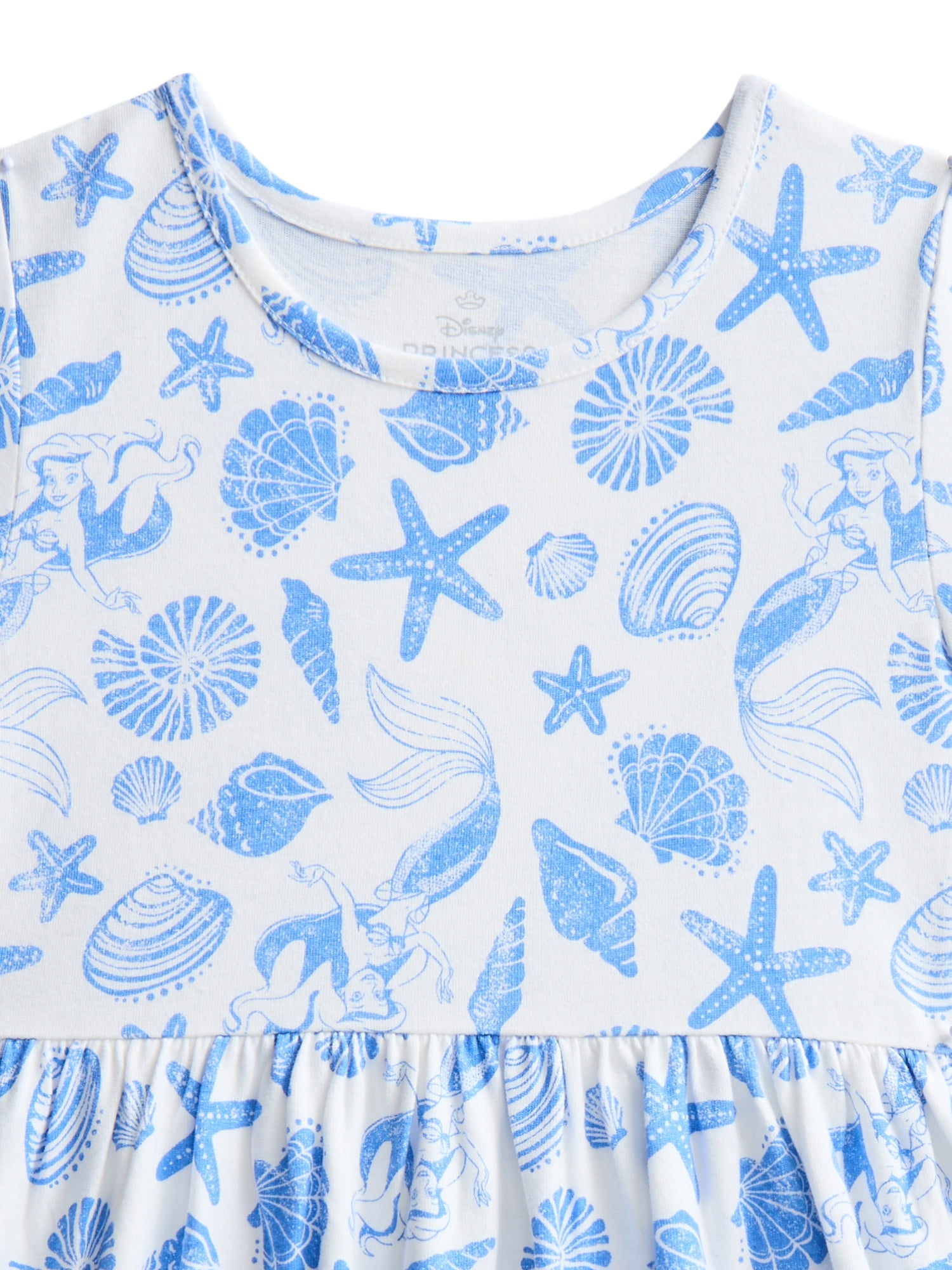 The Little Mermaid Ariel Girls Allover Print Dress with Short Sleeves, Sizes 4-12