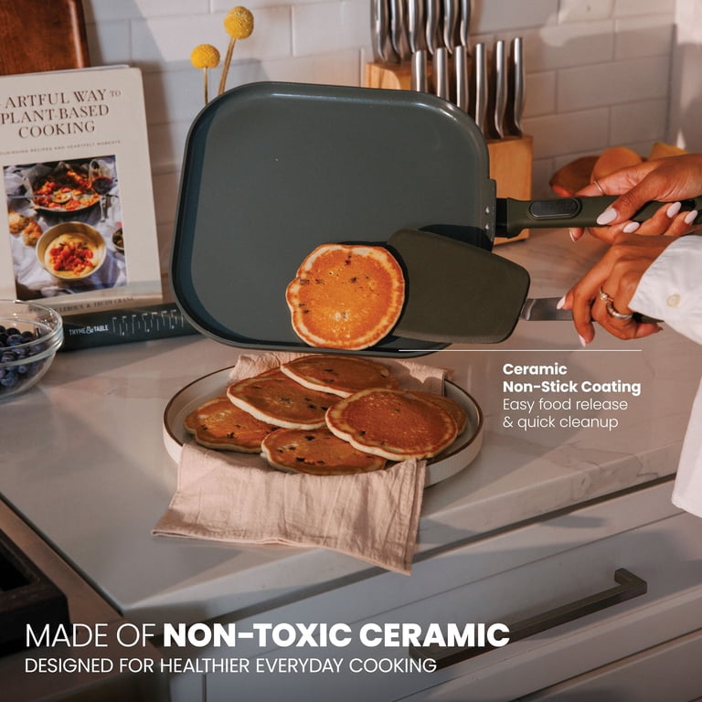 Thyme & Table 11-Inch Ceramic Nonstick Griddle Pan, Moss Green photo 2