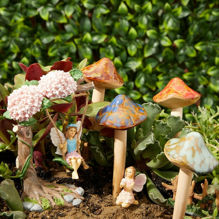4-Pack of Outdoor Miniature Ceramic Mushrooms for Garden Planter  Decorations, Fairy Figurines for Pots, Outside, Yard, Plant Decor, Mini  Ornament Stakes for Lawn (5 Inches in Height) 