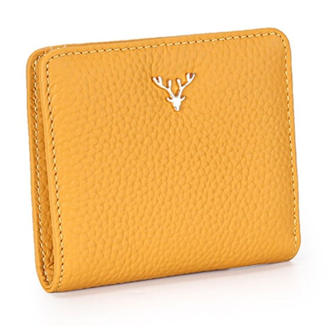 Langgg Women Short Wallet Chic Deer Button Purse Solid Color Bag Leather Foldable Handbag Fashion Zipper Photo Card Holder Yellow