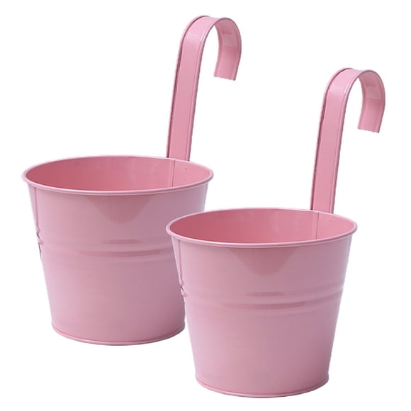 2Pcs Fleur Stand Jardin Décoration Fer Seau Planteur Pot en Métal Balcon Rétro Blanc avec Crochet Détachable Clôture Suspendue