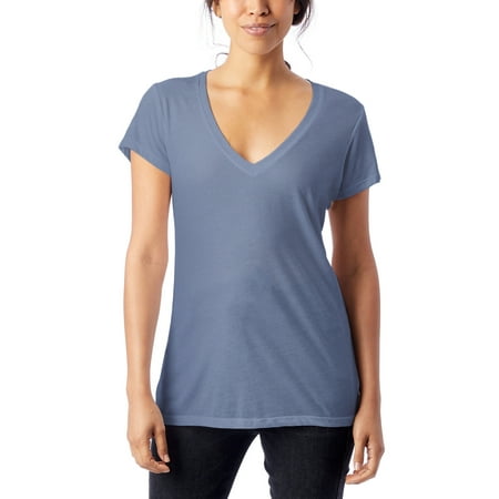 Alternative Slinky Jersey V-Neck Tee, Stonewash Blue, Medium