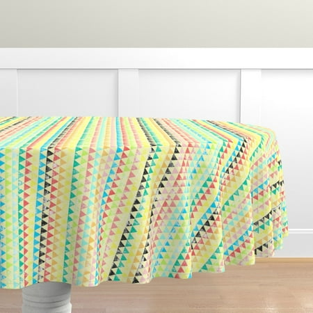 

Cotton Sateen Tablecloth 90 Round - Circus Triangle Stripe Geometric Striped Triangles Colorful Rustic Background Bright Print Custom Table Linens by Spoonflower