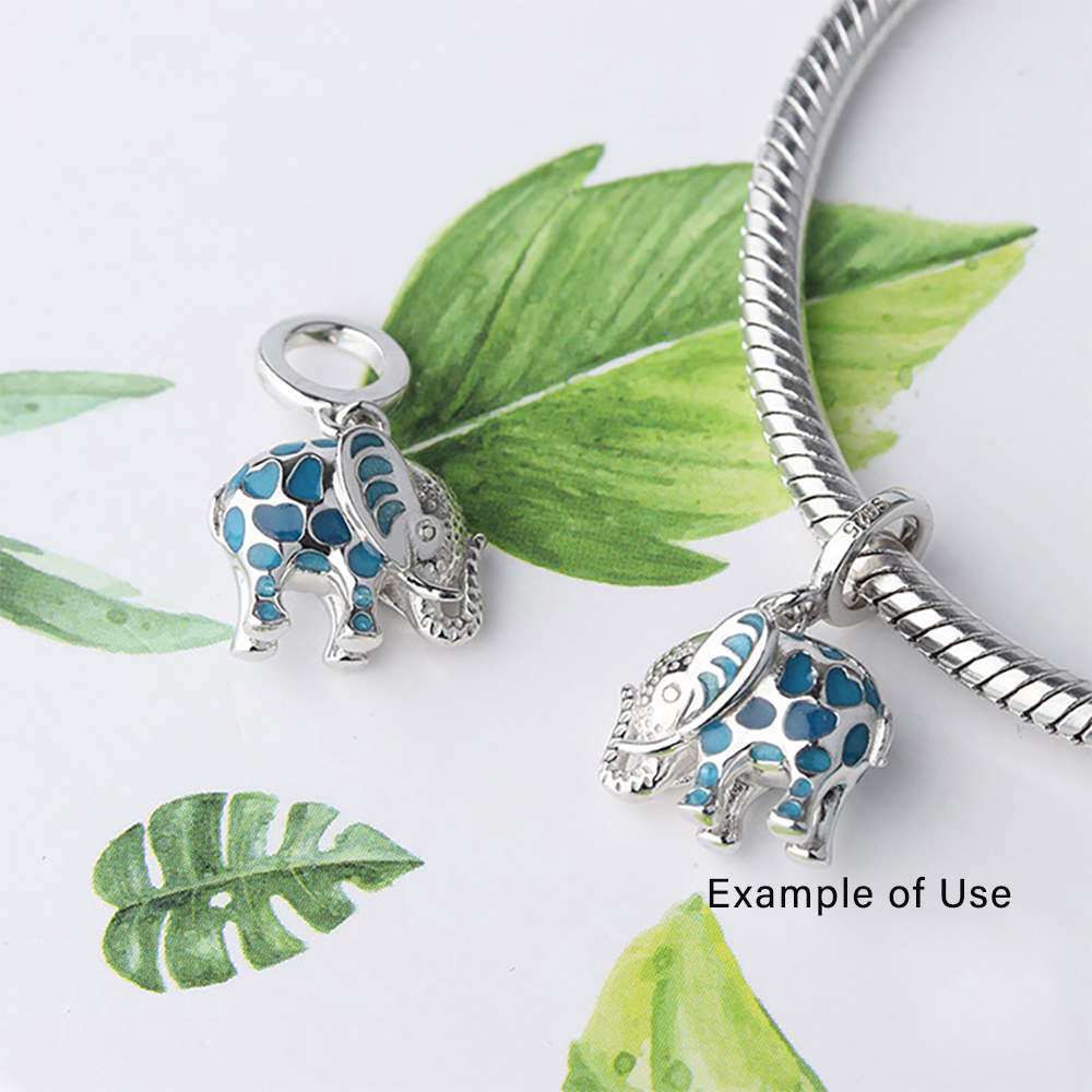 Elephant Charm European Bead Blue Enamel Sterling Silver Ginger Lyne Collection