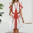 thumbnail image 2 of Hand Drawn Lobster Short Sleeve Dress Women Summer Evening Dresses Ladies Sundress, 2 of 7