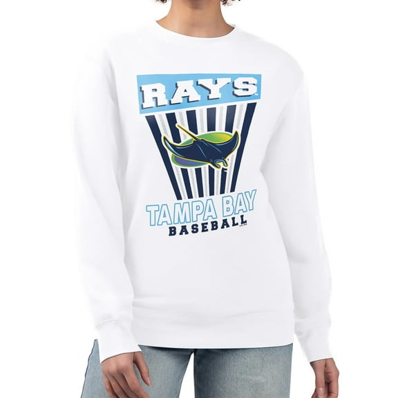 Women's Starter White Tampa Bay Rays Poster Print Team Fleece Pullover Sweatshirt