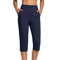 thumbnail image 6 of Lovzfmll Active Cropped Pants for Women, Plus Size Stretch Yoga Capris, Casual Fitness Bottoms Navy, 2XL, 6 of 7