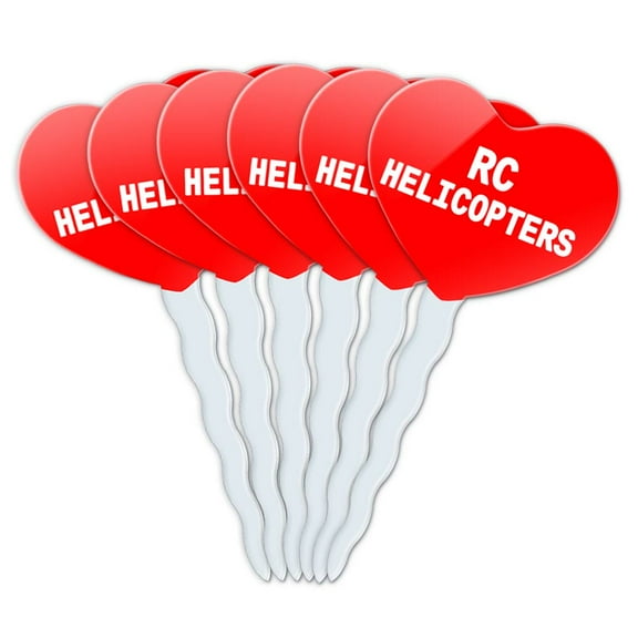 RC Helicopters Heart Love Cupcake Picks Toppers - Set of 6
