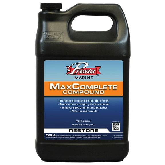 Presta 163001 MaxComplete Compound for Removing P800, Finer Sand Scratches and Light-Heavy Oxidation - 1 Gallon