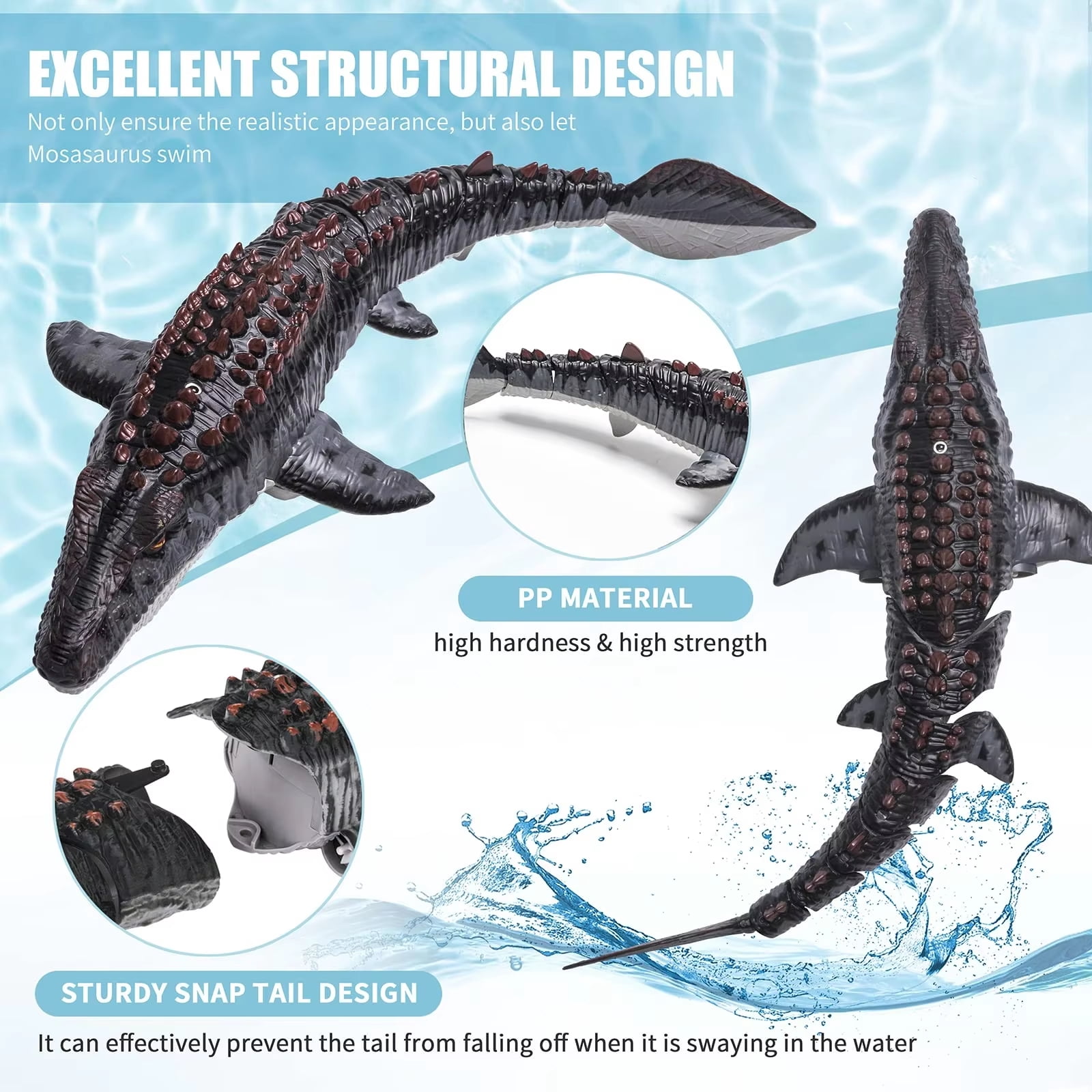 Unbranded Remote Control Mosasaurus Dinosaur Water Toy with Spray and Light, 2.4GHz RC Lake Pool Toy for Boys Girls Ages 6+