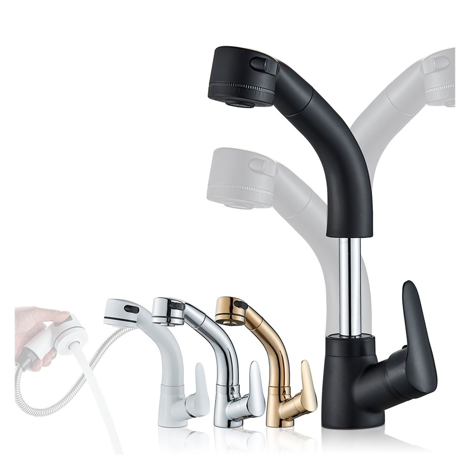 Pull Out Black Bathroom Sink Faucet Hot And Cold Water Mixer Crane Lift Up And Down Chrome 360 Degree Water Mixer Tap ,Effortless Installation