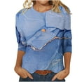 thumbnail image 2 of SMihono Hauts pour Femmes Été Chic Décontracté Mode pour Femmes Manches Courtes Rétro Col Rond Imprimé Hauts Amples Blouse Manches Trois Quarts T-shirt Oversize pour Femmes, 2 of 4