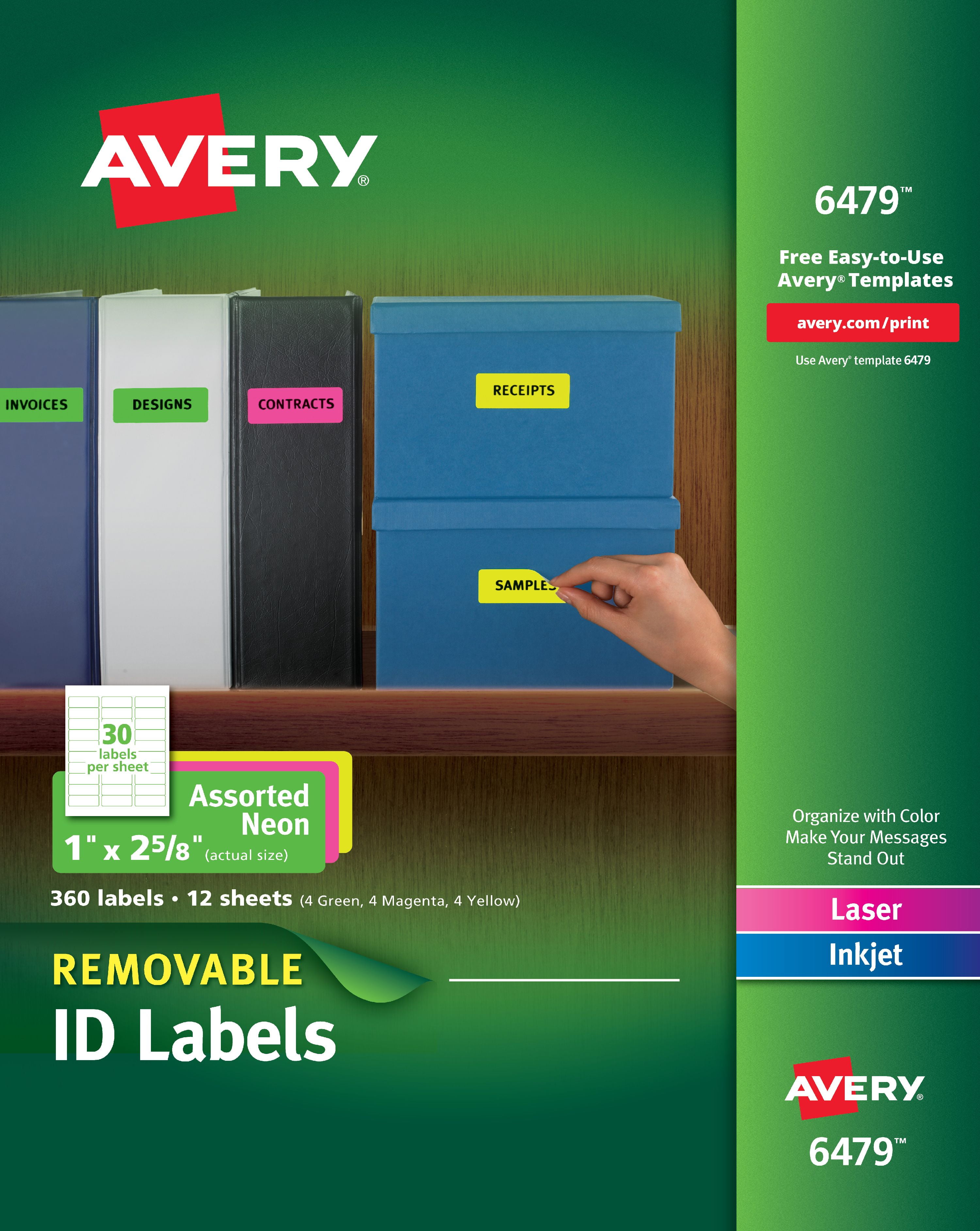 Avery Multipurpose Labels Removable Assorted Neon 1 X 2 625 Inches 