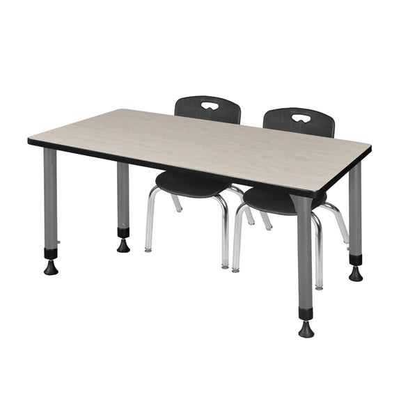 Regency Kee 48 x 24 in. Adjustable Classroom Table- Maple & 2 Andy 12 in. Stack Chairs- Black & Grey Base