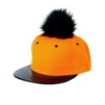 thumbnail image 1 of Unisex Style Faux Fur Pom Pom Snapback Flat Bill Cap Hat - Faux Croc Bill, Golden Yellow/Black, 1 of 4