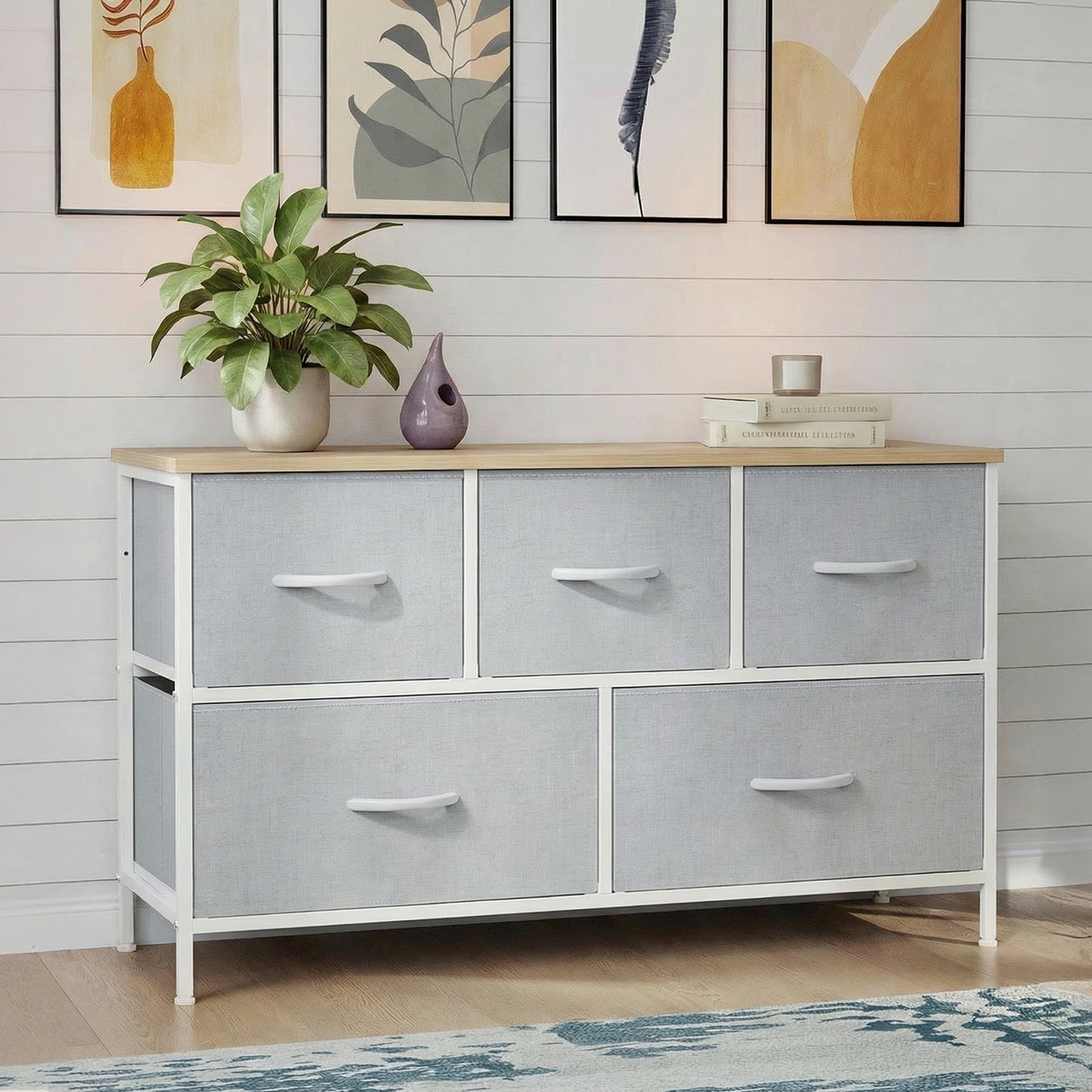 edx 5 Drawers Fabric Dresser for Bedroom, Drawer Organizer Storage Cabinet for Closet, Clothes, TV Stand, Light Gray