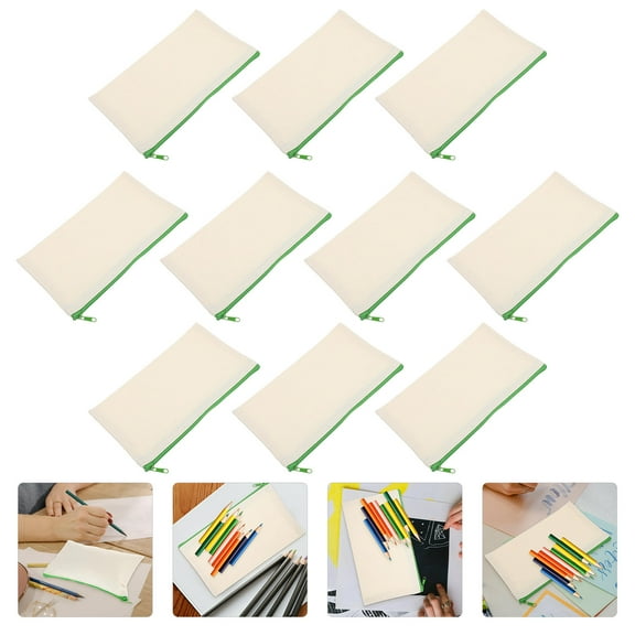GOOHOCHY  10 Pcs Pencil Storage Bag Students Pouch Blank Canvas Makeup White