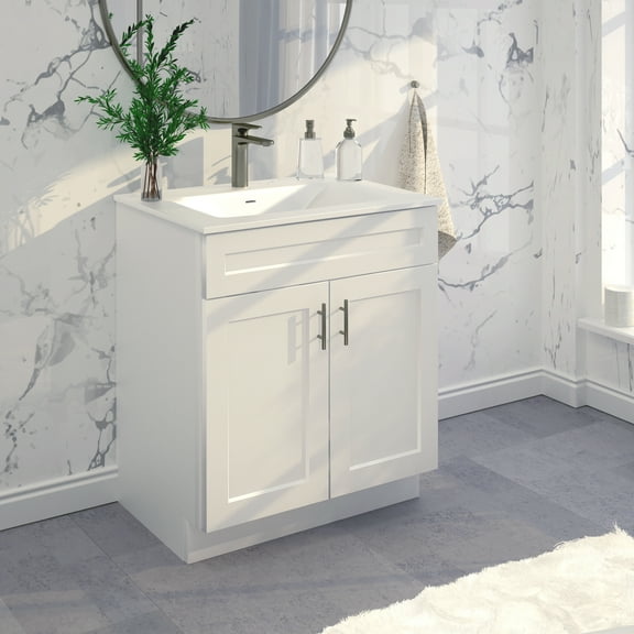 White Shaker Sink Base Bathroom Vanity Ready-to-Assemble Cabinet 30" Width
