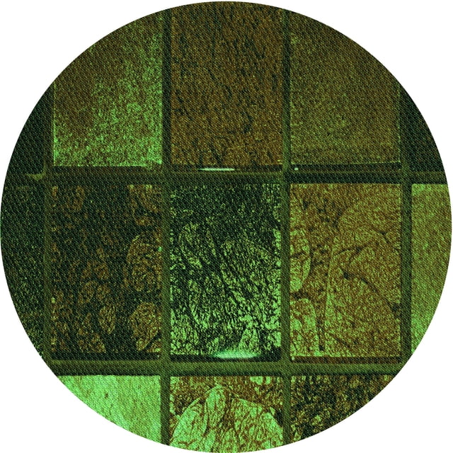 Ahgly Company Tapis Rond Lavable en Machine Intérieur Transitionnel Vert Lime Foncé, 6 Pieds Rond