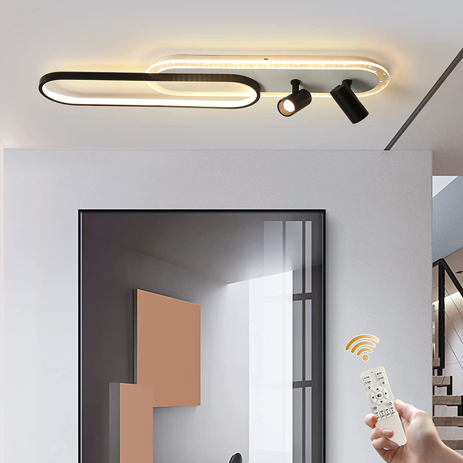 Ganeed Modern Ceiling Lamp, LED Linear Ceiling Light Fixture, 45W Dimmable Ceiling Light with