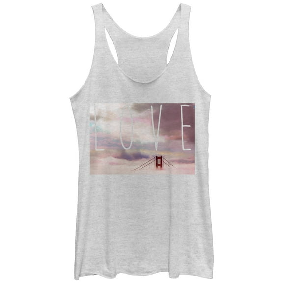 Women's Lost Gods Love San Franciscoen Gate Bridge Racerback Tank Top White Heather Medium