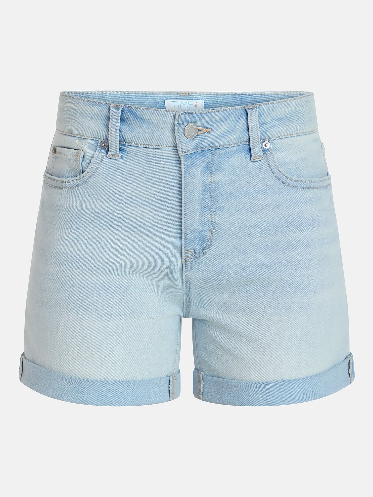 Time and Tru Women's Mid Rise Roll Cuff Denim Shorts, 4" Inseam, Sizes 0-20