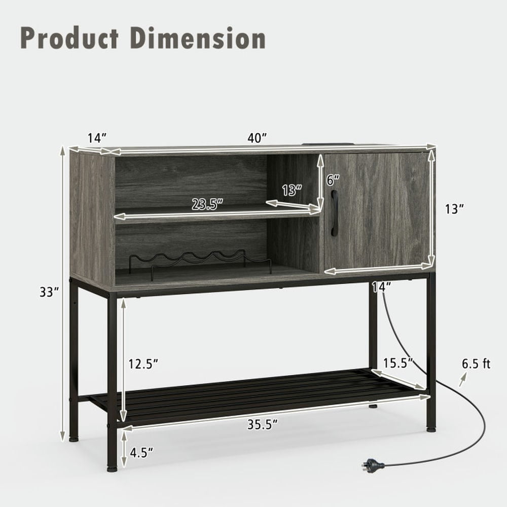 Spaco Coffee Bar Cabinet, Buffet Sideboard with Power Outlets and USB Ports, Cabinet for Indoor, Gray