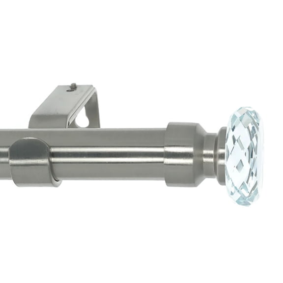 MERIVILLE 1-Inch Diameter Single Curtain Rod, Cut Crystal Ball Finial, Adjustable 28-48 Inch, Satin Nickel