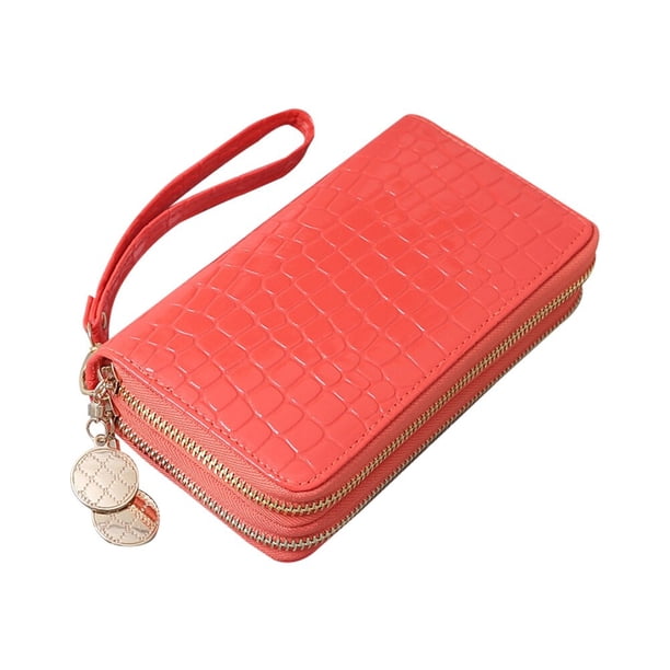 PTOOTP Carteras portátiles de PU con cremallera larga y monedero de patente (rojo sandía)