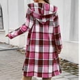 thumbnail image 5 of Delayuji Long Plaid Shirts For Women Oversized Button Down Shacket Jacket Flannel Hooded Trench Coats With Pockets Spring Winter, 5 of 5