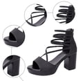 thumbnail image 5 of Rokment Chunky Block High Heels Strappy Sandals for Women 2026 Summer Fashion Casual Leather Fish Mouth Open Toe Platform Ankle Strap Dressy Sandals with Back Zipper Black Size 7, 5 of 7