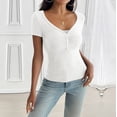 thumbnail image 5 of FRSASU Womens Short Sleeve Shirts V Neck Rib Knit Slim Fit Tops Casual Stretch Basic Tee Going Out Top Summer Fashion White, 5 of 6