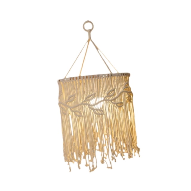 Ruiboury Handmade Ceiling Light Macrame Hanging Decor Creates Warm Atmosphere Chic Pendant Light Shade Decor Macrame Lampshade White Height 65cm