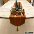 thumbnail image 2 of Linen Table Runner, Rust Linen Fabric with Embroidery & Tassels Red Linen 14 x 48 inch long, Wedding Decor Table Linen Modern Table Runner - Sumac Stripe, 2 of 10