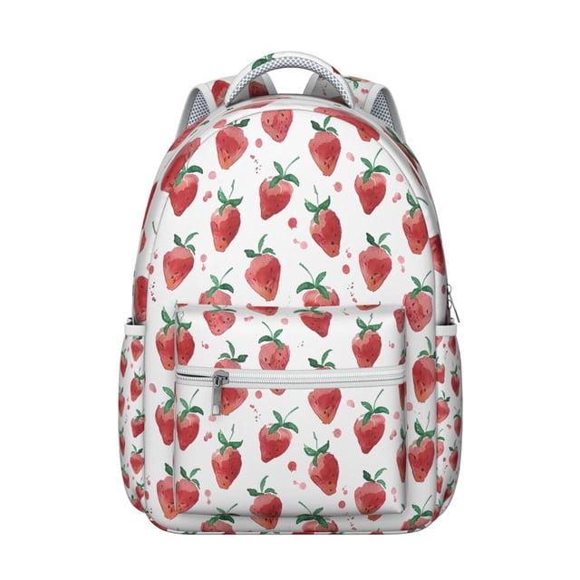Sac à Dos pour Étudiants à Baies Rouges, Mignon, Sucré, Kawaii, Fruité, Sac d'École avec Motif de Baies d'Été Fraîches, Léger et Sangle Ajustable