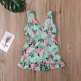 thumbnail image 3 of Toddler Baby Girls One-Piece Floral Romper V Neck Sleeveless Ruffled Pants Romper Jumpsuit Outfit, 3 of 5