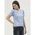 thumbnail image 2 of DressBerry Women's Solid Cotton Poplin Short Puffed Sleeves Blouse Buttoned Closure V Neck Lightweighted Casual&nbsp;Summer Wear Waist Length Regular Top, 2 of 7
