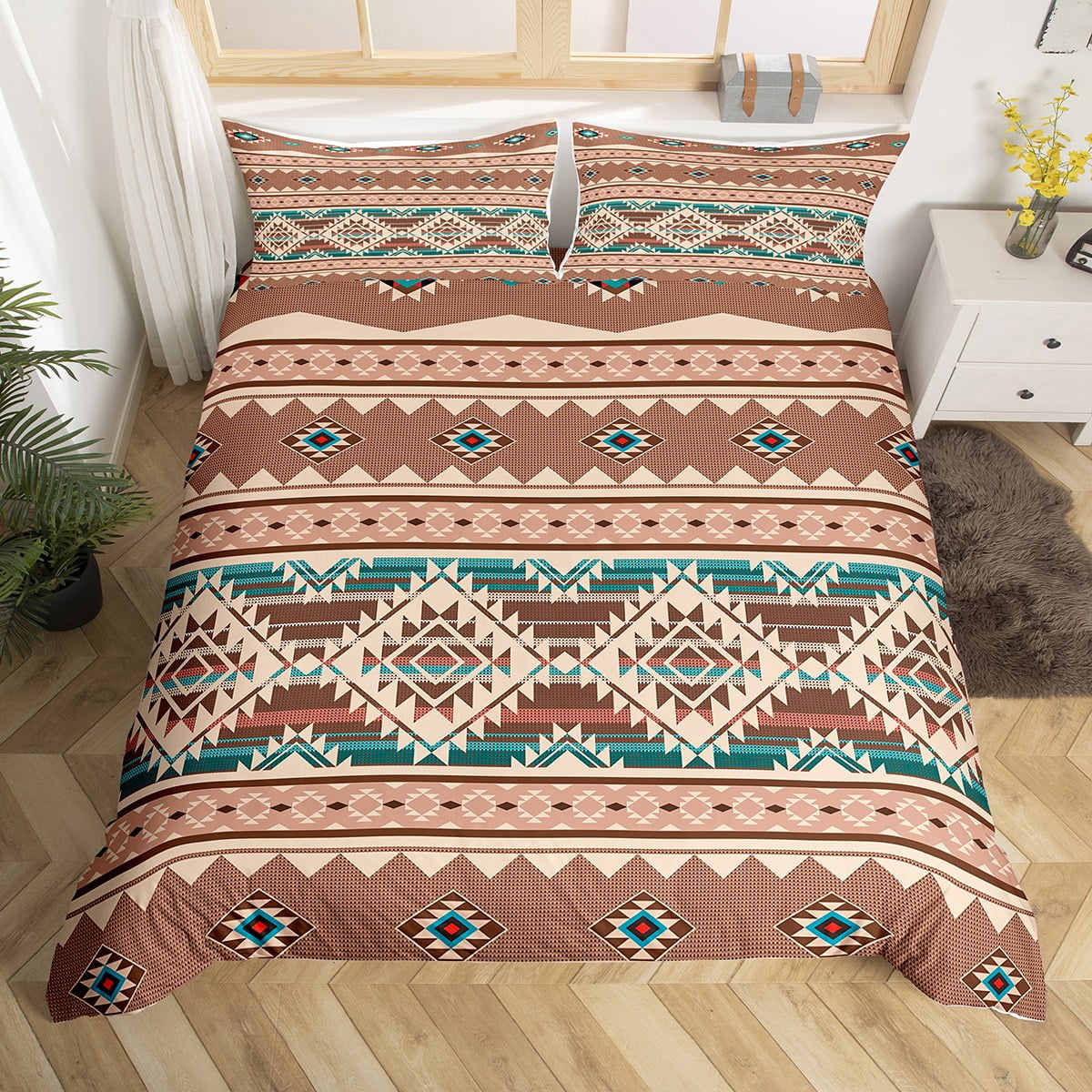 Western Bedding Sets King,Aztec Comforter Cover,Exotic Nordic Style Bohemian Duvet Cover