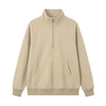 thumbnail image 3 of Dolkfu Yellow Women'S Tops Zip Mock Neck Long Sleeve Fashion Sweatshirt Outdoor Modern Relaxed Fit Solid Tops Khaki,L, 3 of 5