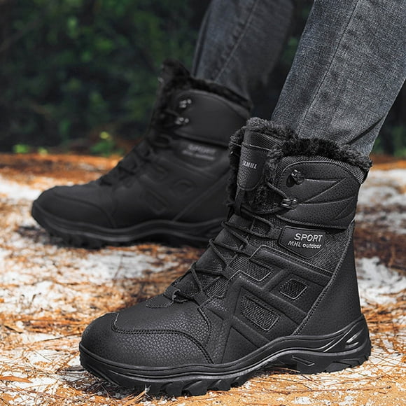 EGNMCR Snow Boots Men Shoes Solid Color Winter Keep Warm Woolen Casual Bandage Short Boots