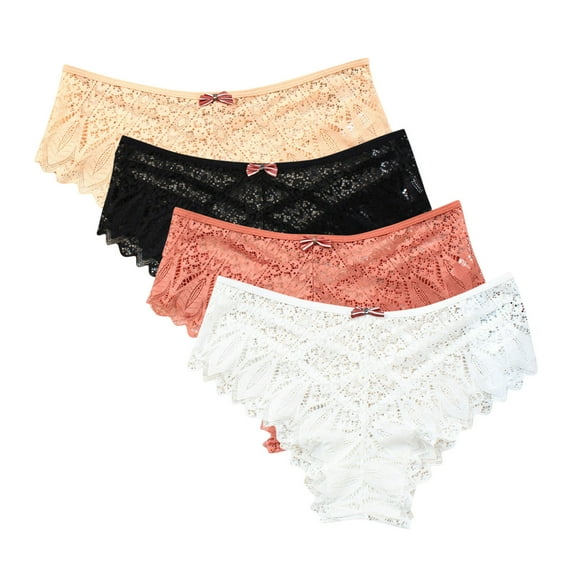uublik Value 4-Pack, Women Briefs No Show Thong Lace Panties Breathable Comfortable Underwear Womens