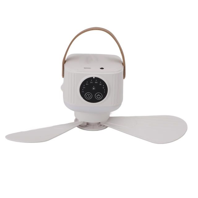 USB Ceiling Fan, 4 Speed Remote Control Camping Ceiling Fan Rechargeable Portable Quiet with Light for Canopy for Bed White,Beige